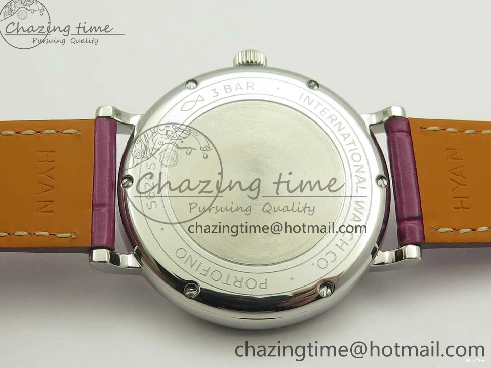 MIROTIME 0113 Portofino IW458101 Diamond Bezel SS MK 1:1 Best Edition Silver Dial On Purple Leather Strap MIYOTA Tailored 7166